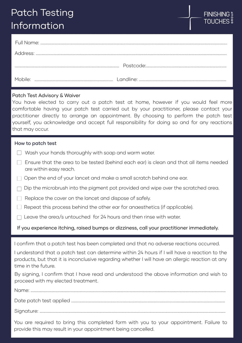 Patch Testing Form.pdf Patch Test form - Products & Accessories | FTG Shop